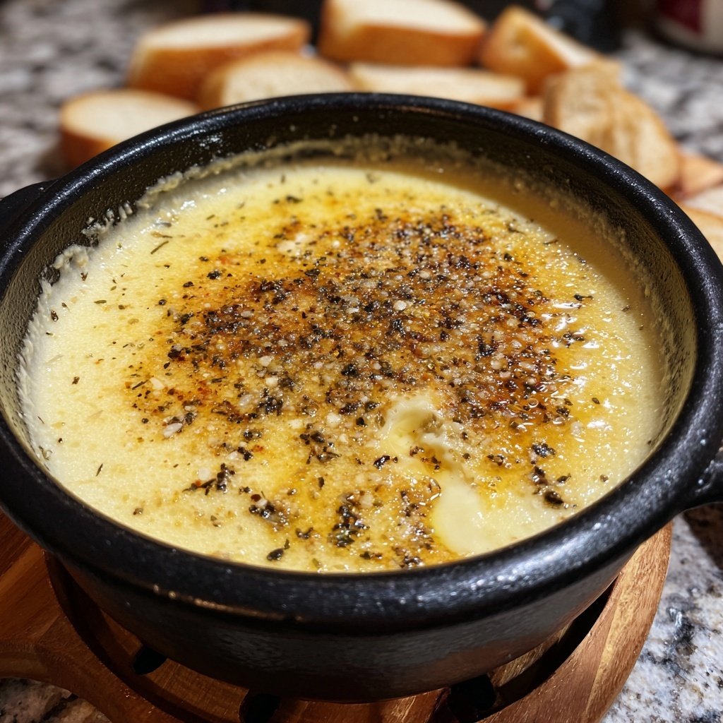 Fondue with Swiss Cheese and Garlic