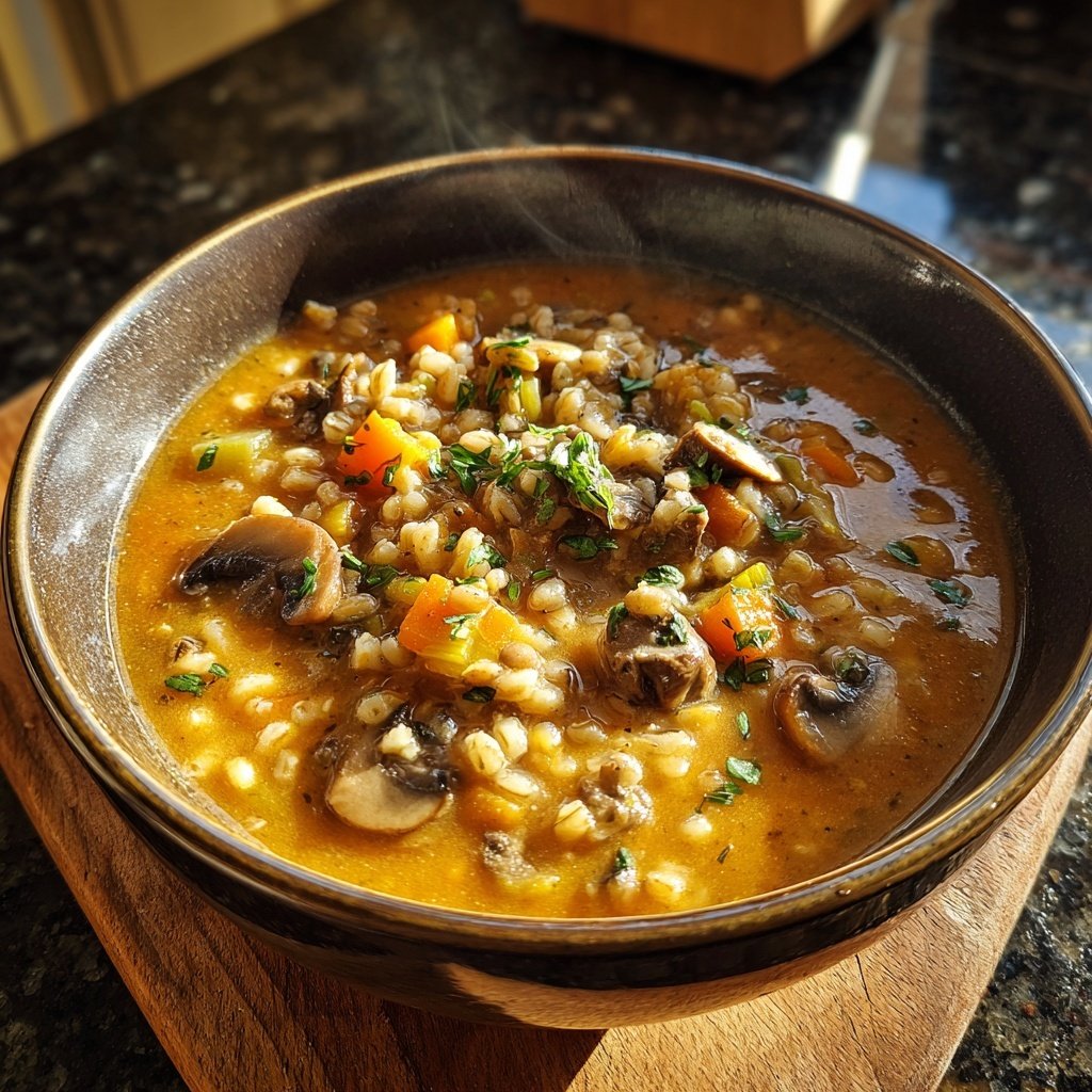Healthy Crockpot Mushroom Barley Stew