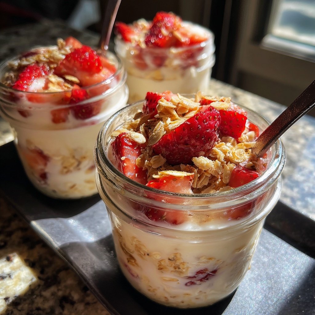 Strawberry Yogurt Oatmeal Jars