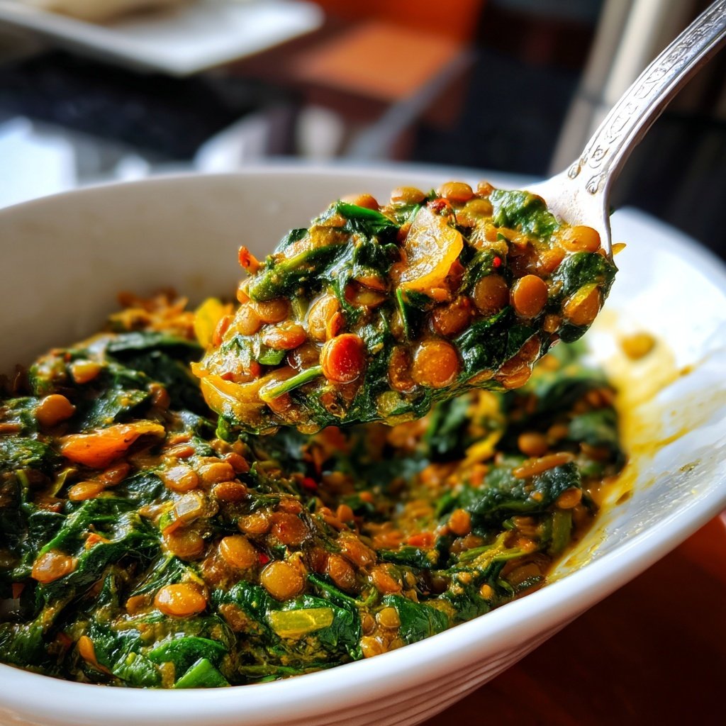Creamy Garlic Spinach Lentils