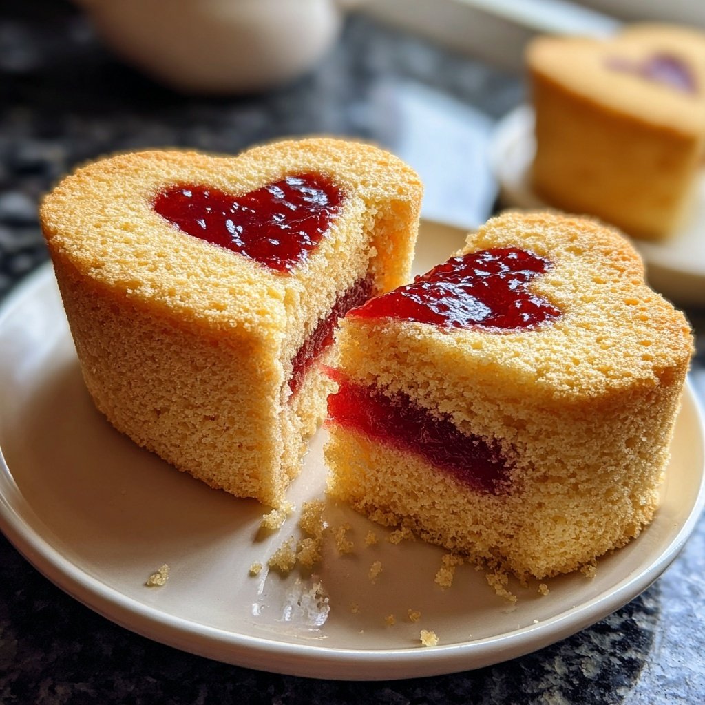 Mini Heart Cake with Strawberry Jam Center