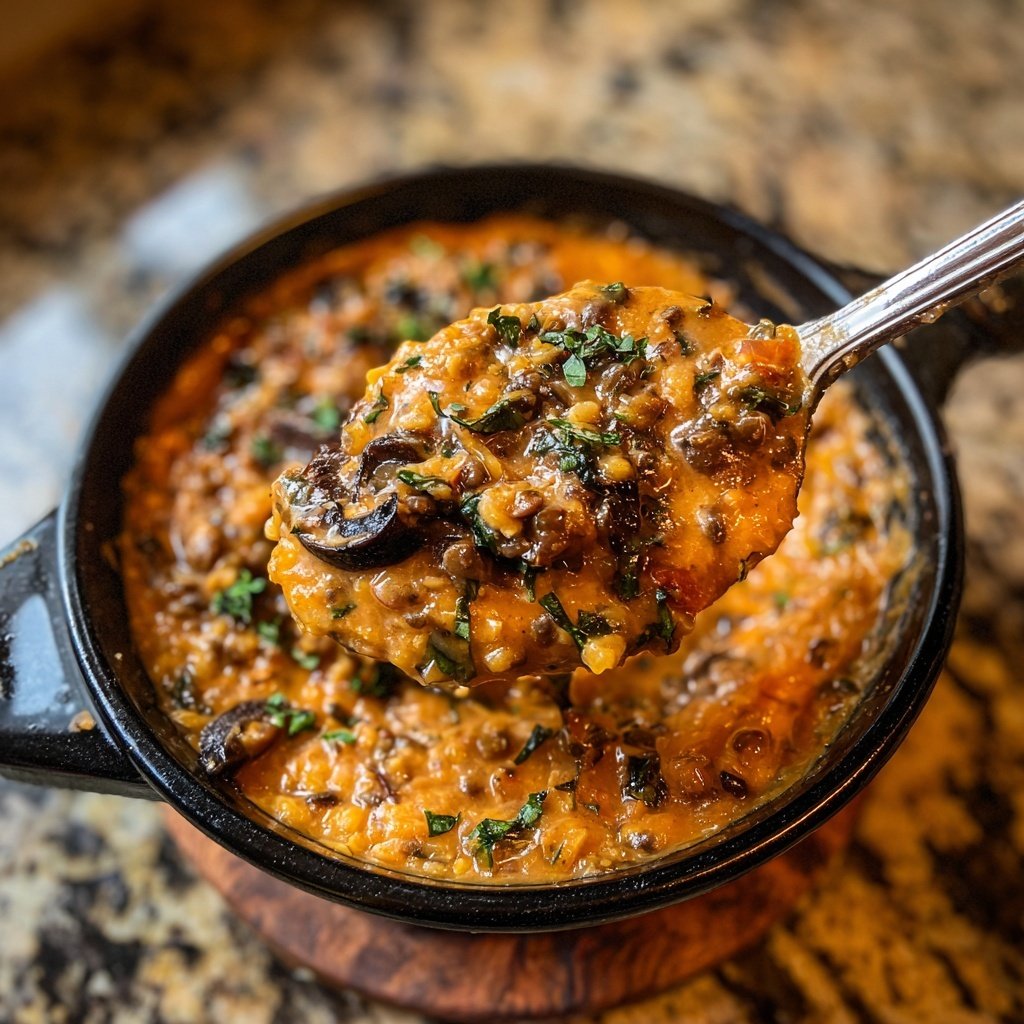 Creamy Tomato Mushroom Lentils